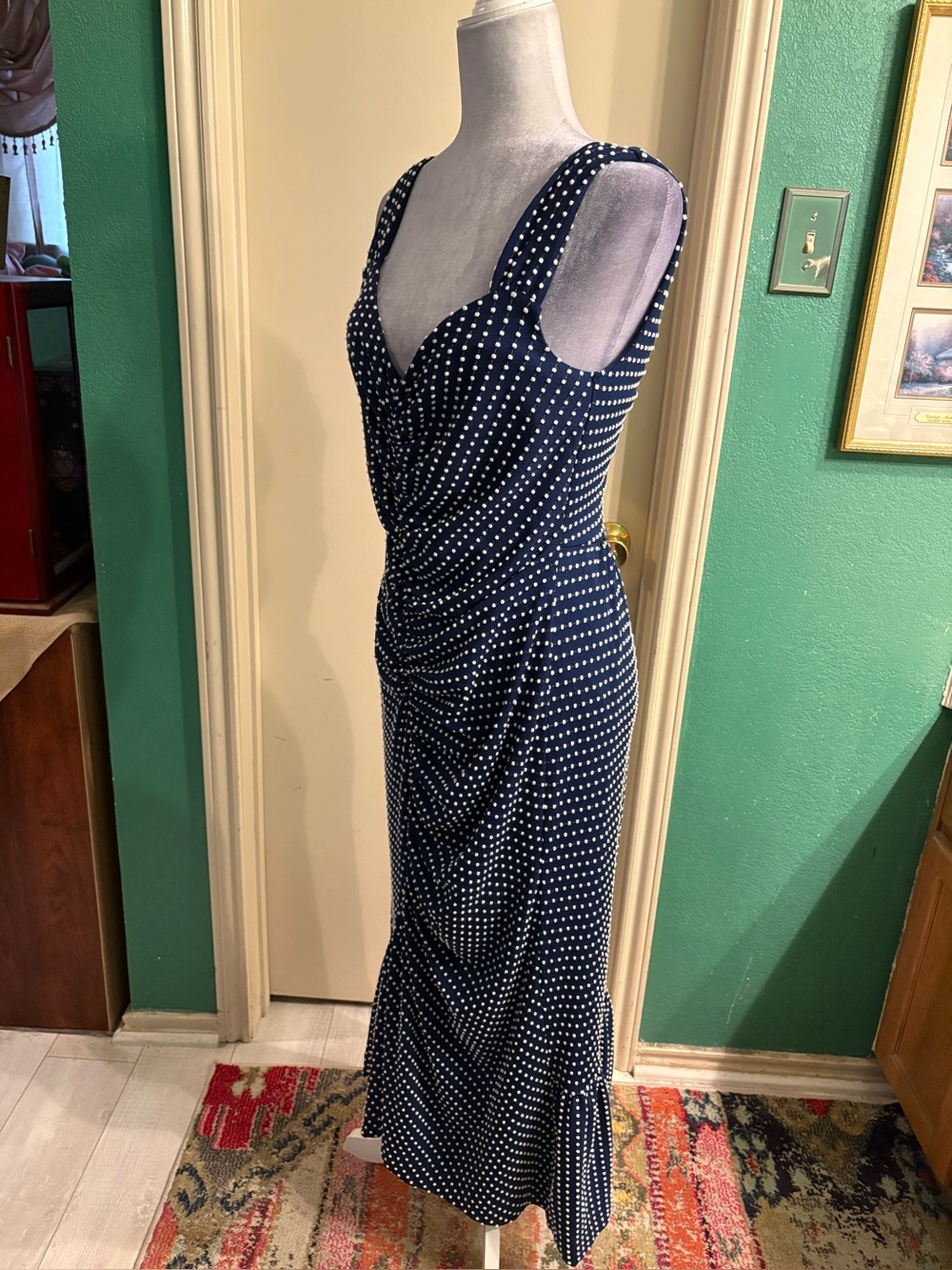 Maeve by Anthropologie Bree Polka Dot Ruched Midi Dress - Picture 5 of 13
